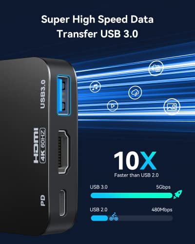 Image of vilcome USB C to HDMI Adapter【4K@60HZ】, HDMI to USB C Adapter Multiport with USB Type C PD & USB 3.0 Port, Compatible for MacBook Pro /Air, iPad Pro /Air, Dell XPS, iPhone 15 Pro /Max, Android (Black)