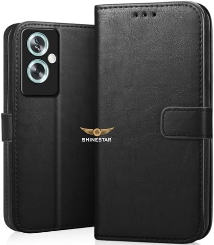 Image of SHINESTAR Oppo A79 5G Flip Back Cover | PU Leather Flip Cover Wallet Case with TPU Silicone Case Back Cover for Oppo A79 5G - Classy Black