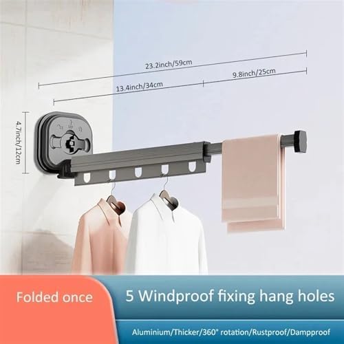 Foldable Wall Mounted Clothes Drying Rack Space Saving Retractable Laundry Hanger for Balcony Indoor Drying Solut（One Fold Gray） image 3