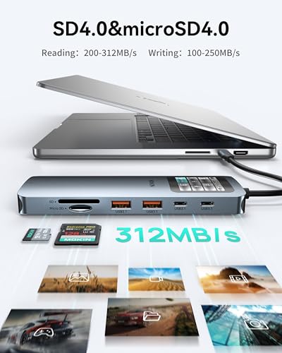Image of MOKiN LCD USB C Docking Station Dual Monitor, 12 in 1 Laptop Docking Station Dual HDMI with 8K@30Hz, PD 100W, 2500Mbps, 5 * 10Gbps USBA /C 3.1, SD /microSD Card Reader, USB C Adapter for HP /Dell /Lenovo