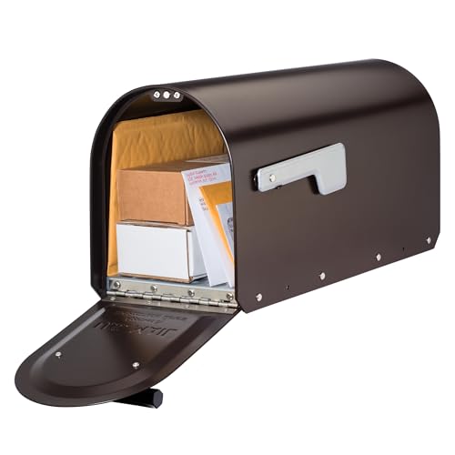 Image of Architectural Mailboxes Sequoia Galvanized Steel Post Mount Mailbox, Compatibility Code G, 5560RZ-SR, Rubbed Bronze, Large Capacity | Galvanized steel build for outside with rust-resistant powder-coat finish and a magnetic door closure. USPS approved.