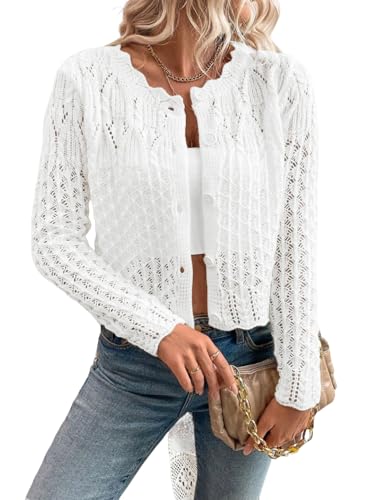 GORGLITTER Women's Button Up Cropped Cardigan Fall Sweaters Lightweight Cute Long Sleeve Knit Tops3