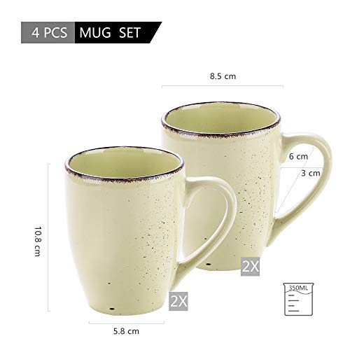 Vancasso Navia Prato Tea Coffee Mugs - 4Pc Contemporary Ceramic Cups Set Stoneware Drinking Cups - 350Ml - Yellow Green #TOP2