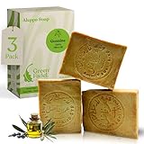 GREEN FADEL Aleppo Seife Original, 100% Olivenöl, 3 x ca. 200g (Genuine), Olivenölseife,...