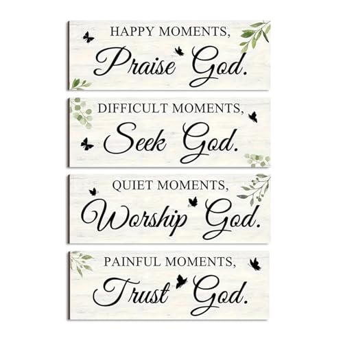 Dazzlewall 4pcs Leaves Wooden Wall Decor, Moments Green Eucalyptus Hanging Signs Motivational Quote...