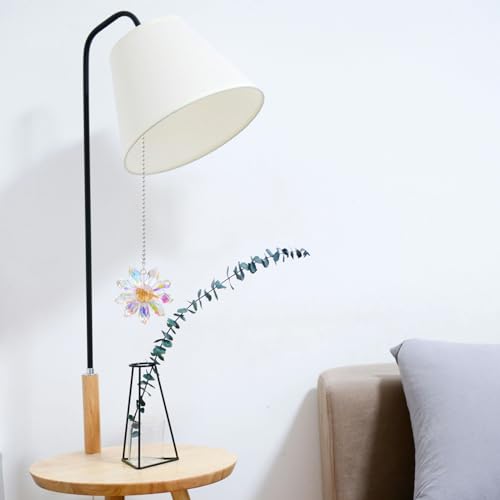 Image of LEFERS Ceiling Fan Pull Chain, 2 Pieces 1.8 inch Crystal Glass Flower Pendants with 24 inch Ceiling Fan Chain Extender and Connector (Crystal AB)
