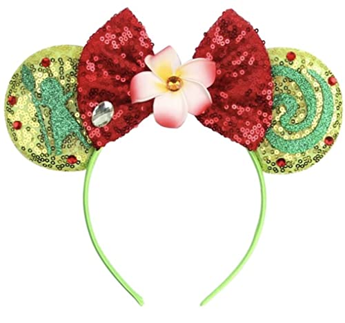 Image of CLGIFT Moana Minnie Ears,Pick your color, Iridescent Minnie Ears, Silver gold blue minnie ears, Rainbow Sparkle Mouse Ears,Classic Red Sequin Minnie Ears (Moana)