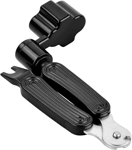 Taicols 3 en 1 Enrouleurs de Corde de Guitare, Multifonctionnel Outil de Réparation pour Guitare Ukulélé Mandoline, Coupe-Corde et Extracteur de Broches de Pont, Pince Coupante Guitares Noir Cover