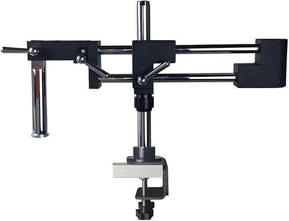 Microscope Stand Arm Adjustable with Clamp, Double Boom Stand Holder Bracket Arm Lab Industrial Zoom Trinocular Stereo Camera Microscopio Phone Soldering Repair Tool (Black)