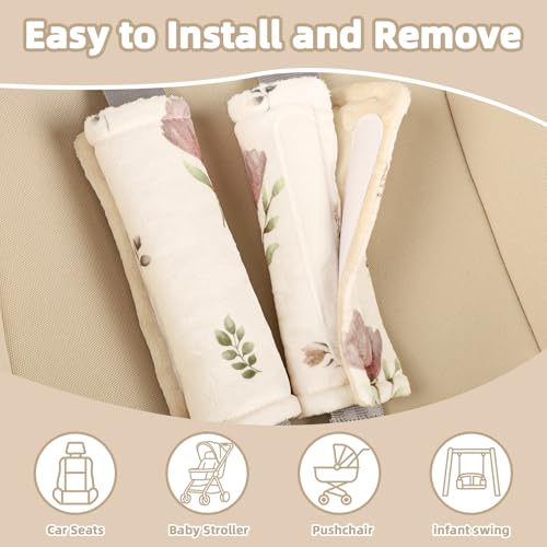 Image of SWESEN Baby Car Seat Strap Covers, Soft Car Seat Strap Shoulder Pads for Baby Girls, Double-Sided Use carseat Straps Covers for Stroller, Car Seats, Pushchair, Florals