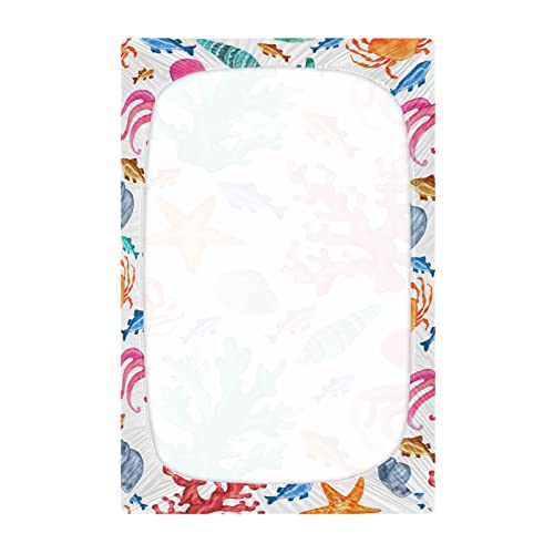 Image of Colorful Ocean Animal Crib Sheets for Boys Girls Pack N Play Sheet Soft Breathable Mini Crib Sheets 39 inch x 27 inch