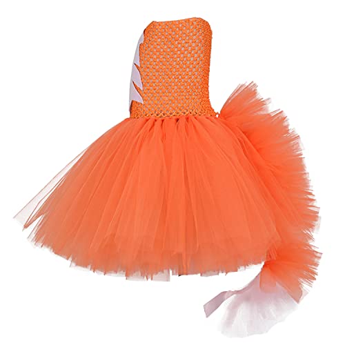 Kids Girls Fox Costume Orange Halloween Cosplay Dress Cute Animal Theme Party Fancy Dress Up Princess Handmade Tulle Tutu Dress Christmas Birthday Outfit With Fox Headband Tail Set Fox 5-6 Years #TOP2