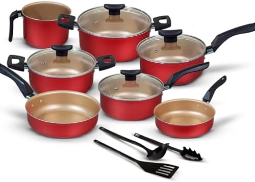 Jogo de Panelas 10 Peças Cereja Antiaderente c/Tampa de Vidro e U...