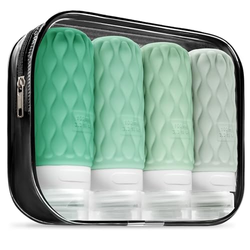 【2025客室乗務員推薦】100mlのトラベルボトル4個、シリコン シャンプーボトル 旅行用 TSA承認済み 漏れない 詰め替え 携帯用容器