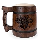 TESLYAR Jarra de cerveza Vikinga de madera natural y de acero inoxidable para hombre 0.6 litros regalos para un padre auténtico recuerdo Aniversario Día Regalo Padre dia del Padre Regalos Marrón