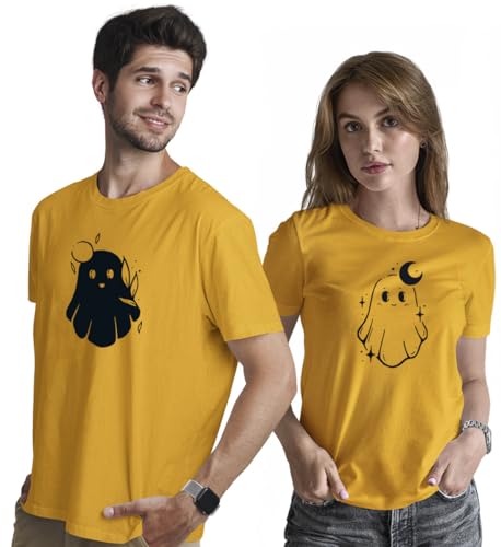 INDISSH Couple Matching T-Shirt Combo | Round Neck 100% Cotton Tshirt for Men and Women - CPL_RNM-SUNSOULS-MST-3XL_WRN-MOONSOULS-MST-XL Mustard Deal
