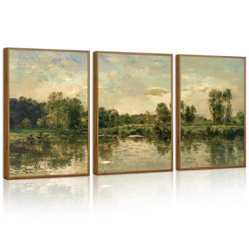 Tinonedraw Vintage Landscape Framed Canvas Wall Art Set...