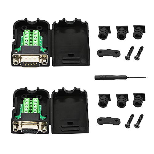 SinLoon DB9 Connector Adapter RS232 Serial Port D-SUB Adapter Plate Breakout Board Solder-Free (1-Pair Male+Female with Screwdriver ?Black Rubber Core)