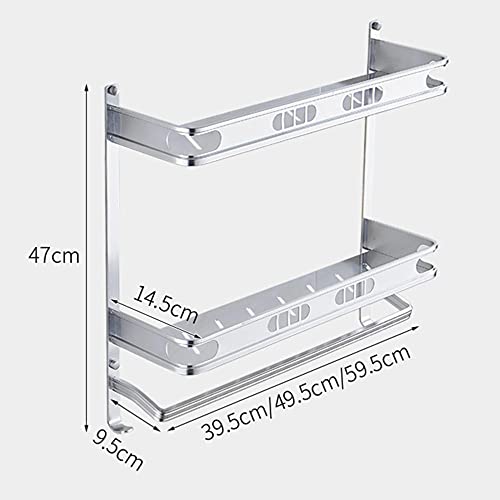 Estantería de baño Sin taladrar Estante de Ducha con toallero Estantes de Ducha Montado en la Pared con Gancho Adhesivo Espacio Aluminio para baño Inodoro-Plata_2 Piso 49.5cm