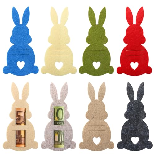8 Pcs Conjunto de Regalos de Dinero de Pascua con Adornos de Fieltro de Conejitos, Pascua Clips Dinero, Embalaje de Regalo de Dinero, Divertidas Decoraciones de Pascua (Multicolor)
