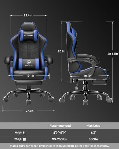 Image of GTPLAYER Gaming Chair, Computer Game Chair for Adults, Black - Blue