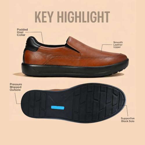 Image of Ergon Denver Genuine Leather Men's Formal Slip-On Shoes | Available in Black, Tan & Tan Napa | Cushioned Comfort | Office, Business Sizes UK 6-11