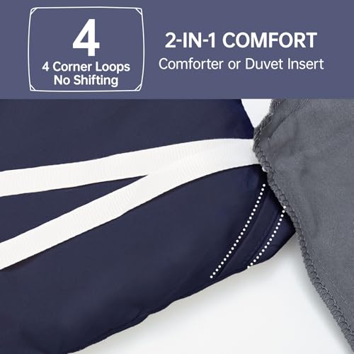 Image of MUXHOMO Oversized King Comforter Sets, All Season Ultra Soft Down Alternative Bedding - 3 Piece Lightweight Bed Set Includes 1 Comforter (120 inchx98 inch) and 2 Pillow Shams (20 inchx36 inch), Navy Blue