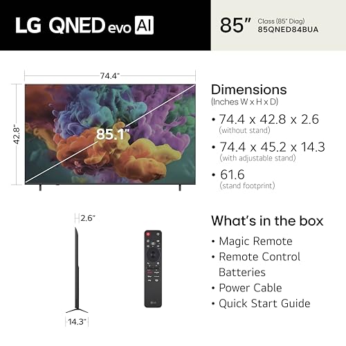 Image of LG 85-Inch Class QNED evo AI QNED84B Series Mini LED 4K Smart TV w /HDR10, AI Super Upscaling 4K, Filmmaker Mode, Wow Orchestra, Compatible with Alexa (85QNED84BUA, 2026)