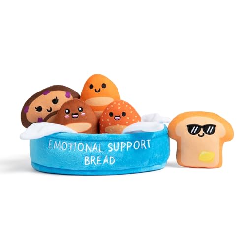 Image of Emotional Support Bread by Relatable - Cute Stuffed Animals and Toys, Squishy Toys and Plushies, Great Back to School Gift Ideas and Desk Decor for All Ages - Includes 5 Plushies with Carrying Basket