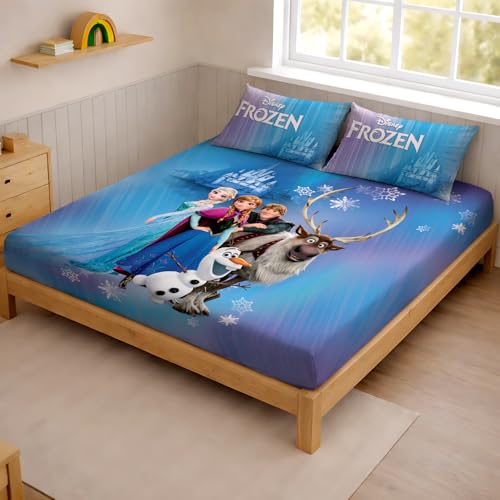 Image of Sassoon Disney Frozen Digital Printed 100% Cotton Bedsheet with 2 Pillow Covers in 300TC