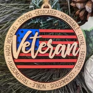Veteran 2023 Personalized Name Wood Letter Christmas Ornament Laser Cut Christmas Decor Custom Name Ornament Bead Tags