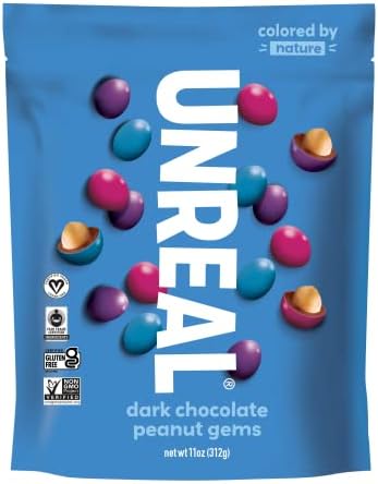 UNREAL Dark Chocolate Peanut Gems | Certified Vegan Fair Trade, Non-GMO | Made with Gluten Free Ingredients and Colors from Nature | No Sugar Alcohols or Soy | Family Pack