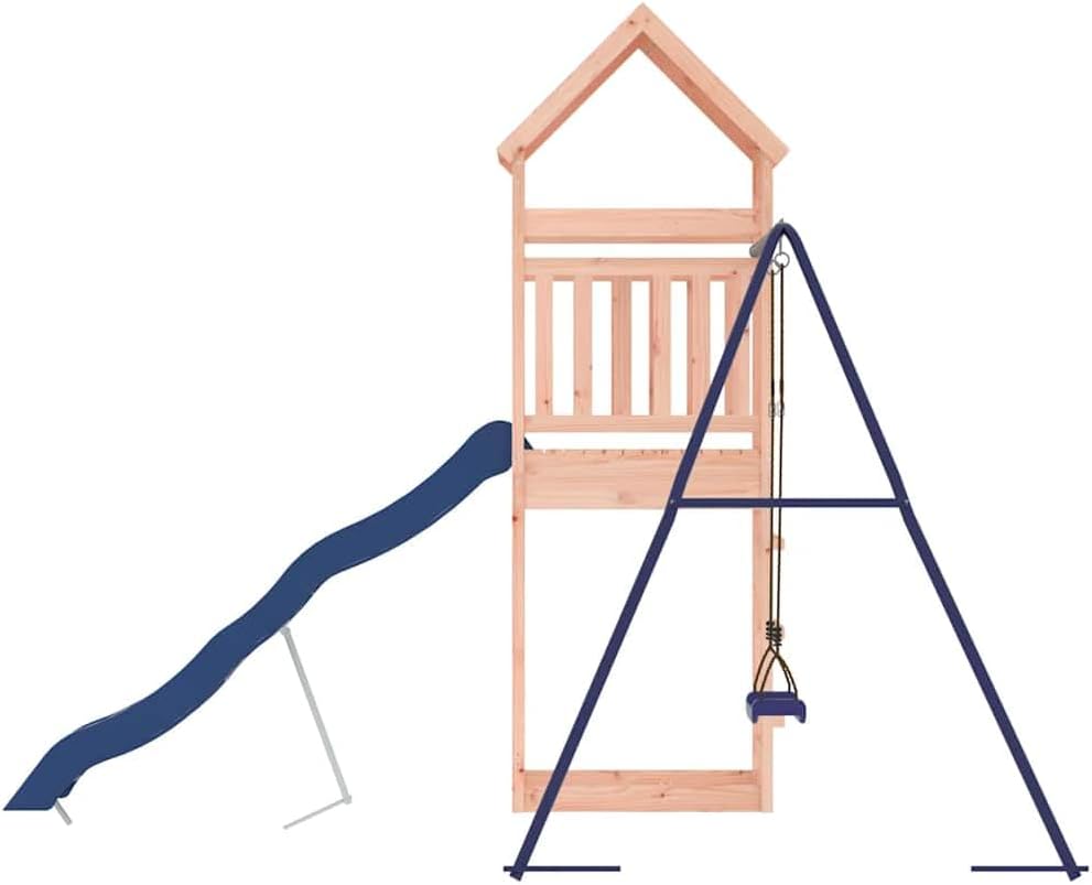 Solid Douglas Fir Wood Outdoor Playset with Large Seats, Wavy Slide and Swing for Backyard Fun, Durable Construction for Active Play, Includes 2 Seats and 1 Slide, Sturdy