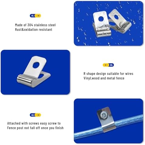 100 Pcs Fence Wire Fence Clips Agricultural Fencing Mounting Clips, Stainless Steel Screw Wire Clamps with Screws for Welded Wire to Wood, Metal or Vinyl Fence (100)