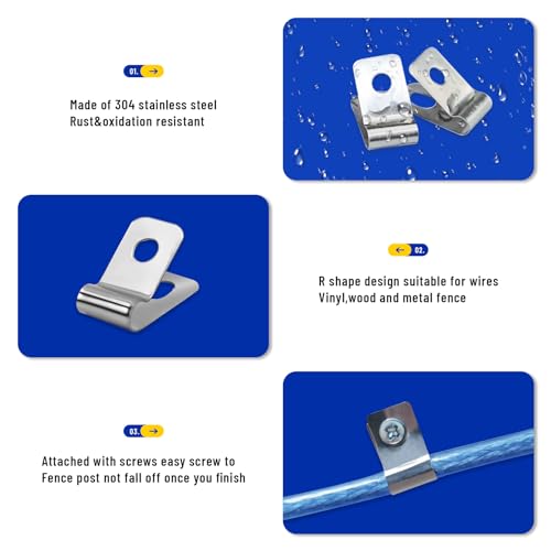 Sptchapn Agricultural Fencing Mounting Clips, Stainless Steel Wire Clips with Screws for 12-16 Gauge Wires, Silver (100)