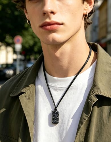 Image of Ankiyabe Stainless Steel Norse Viking Rune Pendant with Adjustable Braided Rope Good Luck /Love /Strenght /Health Viking Symbol Necklace for Men Women