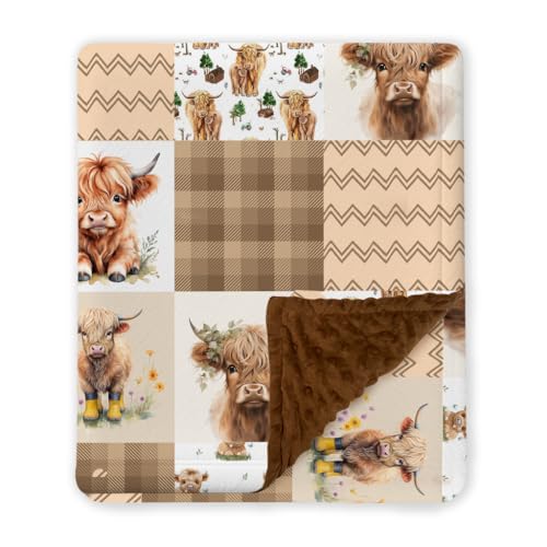 Image of Highland Cow Baby Blanket, Western Minky Blankets for Boys Girls, Nursery Room Decor, Soft Warm Lightweight Nursery Bed Blanket for Newborn Toddlers Son Daughter