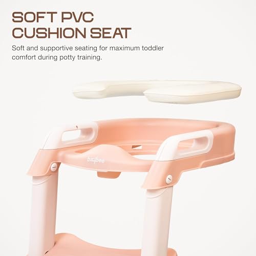 Image of Baybee Western Potty Seat for Kids | Baby Toilet Seat Chair with Ladder, Adjustable Step Height & Cushion Seat | Portable Potty Training Seat for 1-8 Years Child Boys Girls (Pink)