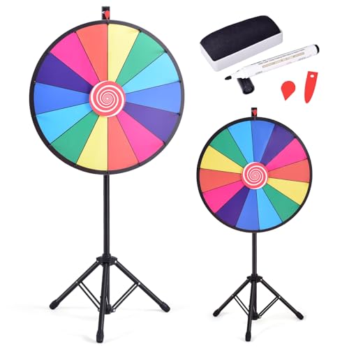 GOPLUS Roue de la Fortune 24 Pouces sur Pied, Prize Wheel 14 Grilles, Hauteur Réglable, avec Stylo Effaçable, Gomme et Pointeur, Trépied Stable et...