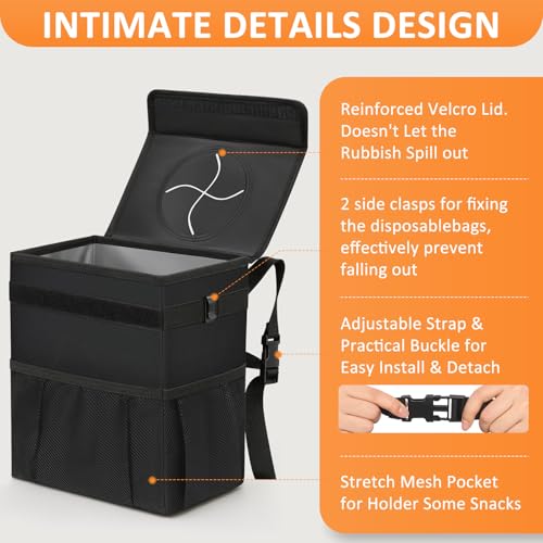 Image of Vankor 4.2 Gallons Car Trash Can with Lid, Bag Bin Hanging Waterproof Automotive Car Garbage Cans Leak Proof Vehicle Trash Can for Truck SUV,Black