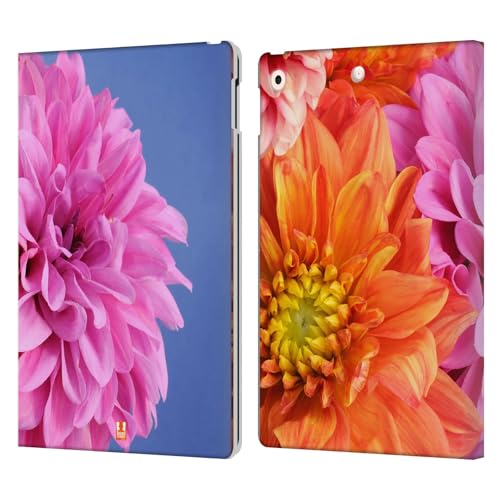 Étui portefeuille en cuir fleurs dahlia orange rose pour Apple iPad 10.2