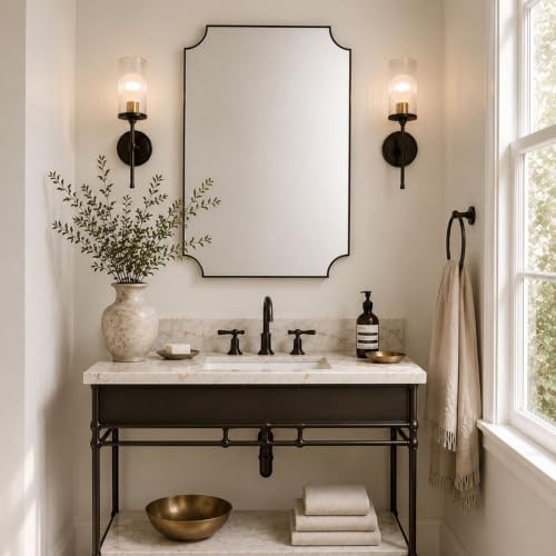 Image of TEHOME Oil Rubbed Bronze Bathroom Vanity Mirror, Dark Bronze Asymmetrical Bathroom Mirrors, 24x36''