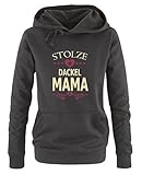 Comedy Shirts - Stolze Dackel Mama - Damen Hoodie - Schwarz / Beige-Fuchsia Gr. XXL