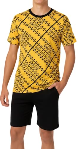 Jungen Schlafanzug kurz weicher Single-Jersey aus 100% Baumwolle in verschiedenen Designs und mit Hose in Bermuda Form (DE/NL/SE/PL Numerisch 128 Regular Gelb/Schwarz - Danger)
