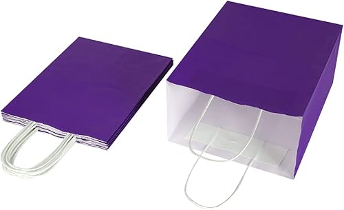 Miniatura 7 de Oikss Cada paquete de 50 bolsas de regalo de papel kraft mediano morado y amarillo con asas a granel
