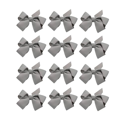 Image of Small Solid Bow for Girls - Set of 12 (Medium Grey)