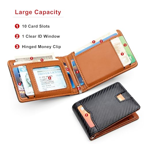 defway Slim Card Wallet for Men - Slim Wallet for Men, RFID Blocking Card Organizer, Adjustable Money Clip,Thin Mens Gift for Birthday(Black)2