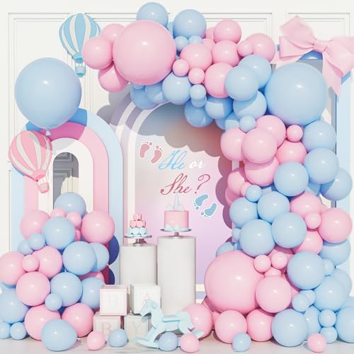 Ousuga Palloncini Rosa Blu, 111 Pezzi Pastello Macaron Rosa Blu Arco Palloncino Kit Ragazza Femmine Festa Compleanno Matrimonio Baby Shower Genere Rivelare Battesimo Bambino Fidanzamento Decorazioni