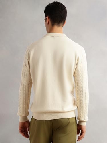 Image of Thomas Scott Men's | Regular Fit | Long Sleeves | Self Design | 100% Cotton | Button Closure | Dry Clean | Polo Collar | Knitted | T-Shirt