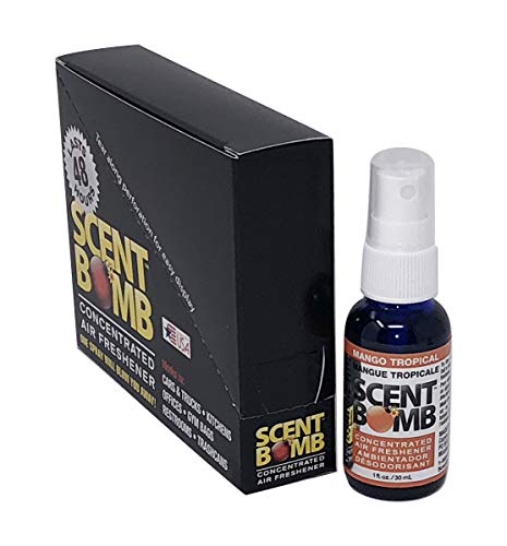 Image of Scent Bomb Air Freshener Spray, Long-Lasting Odor Eliminator - Effective Deodorizer for Home & Car, Fresh Room Spray for Kitchen, Bathroom & Smell Neutralizer - 1 oz Pack of 4, Mango Tropical Scent